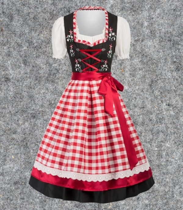 Authentic Oktoberfest Black And Red Dirndl Dress OD-0014