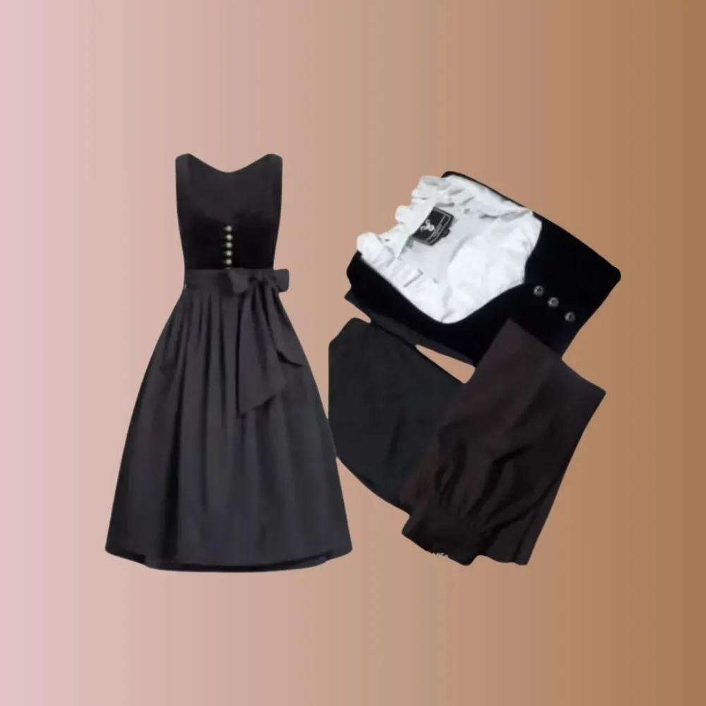 Black Velvet Dirndl Dress | Heart Neckline & Buttons
