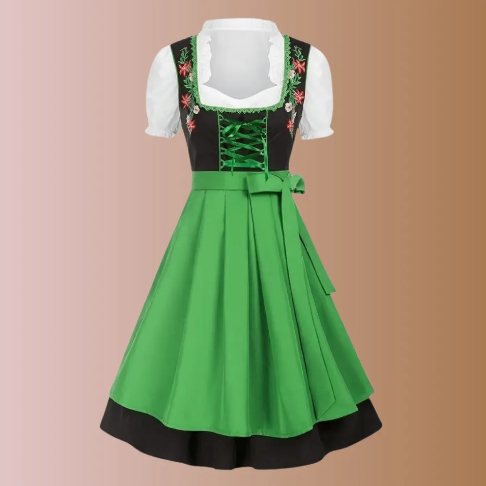 Black Cotton Embroidered Dirndl | Traditional German Dress