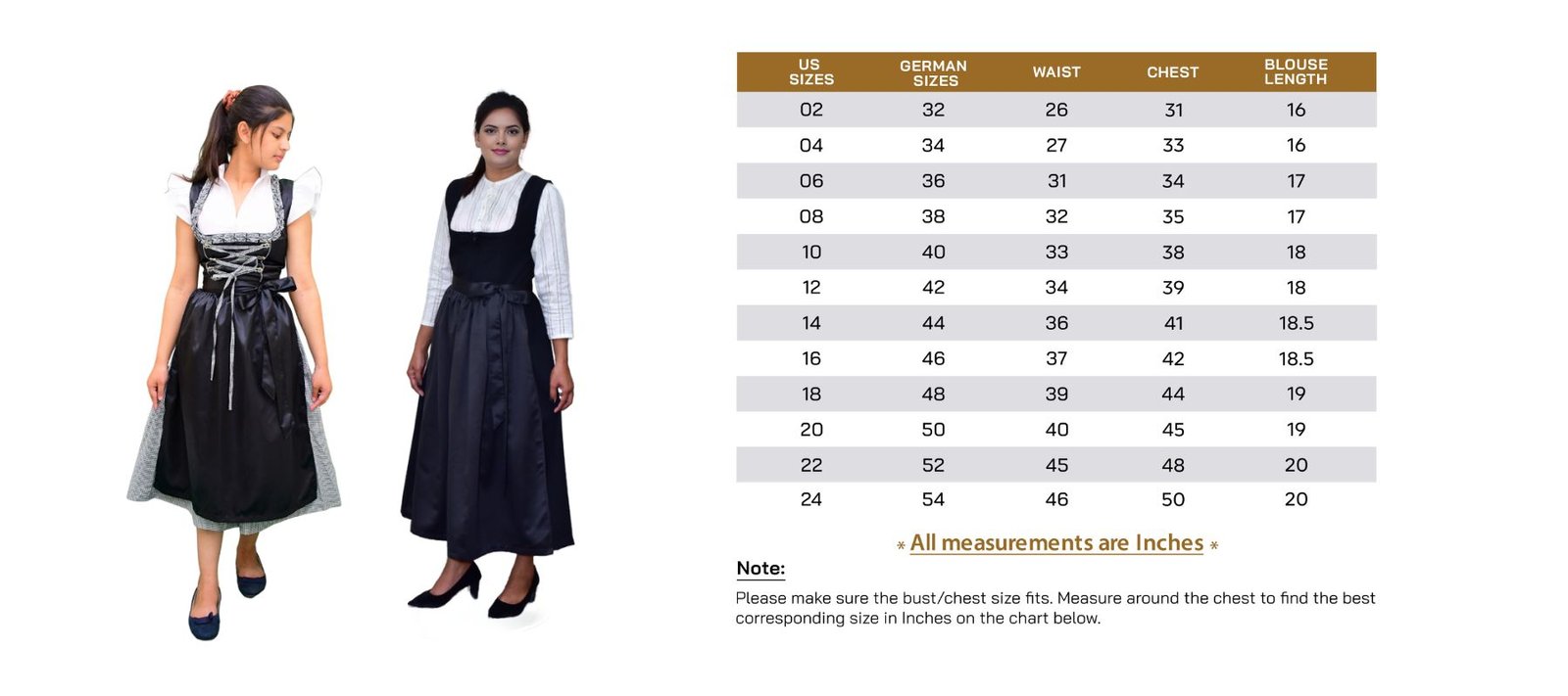 Dirndl Size Guide