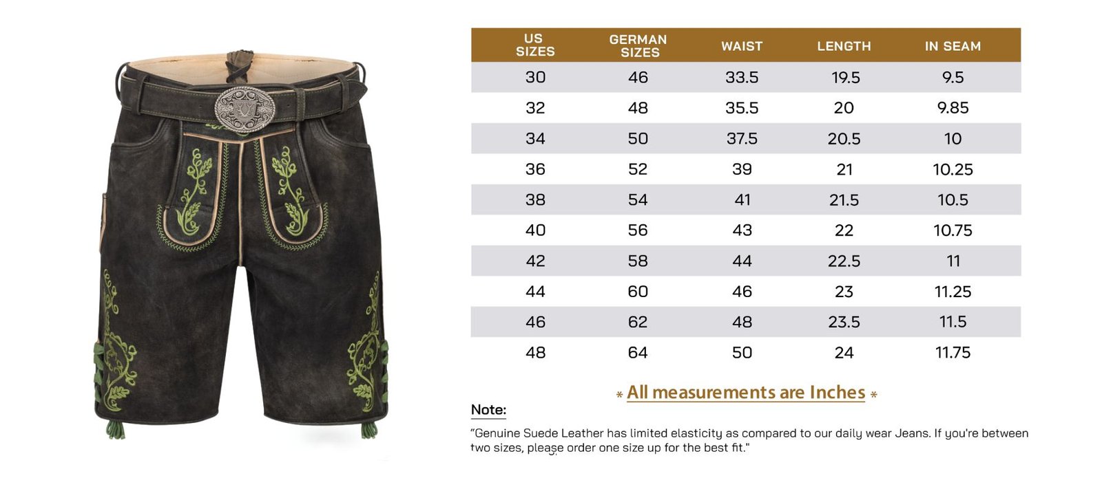 Lederhosen Size Guide